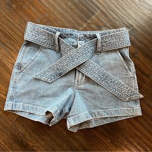 J. Crew Light Wash Denim Paperbag Waist Shorts with Tie